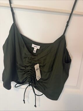 aerie Olive Drawstring Ruched Cami Top